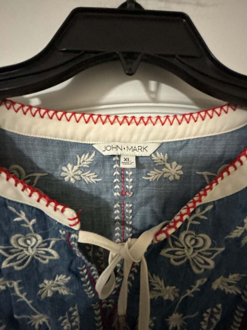 John Mark Embroidered Boho Patchwork Print Tunic Top